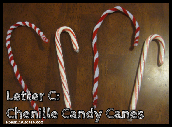 C is for Chenille Candy Canes {Alphabet Activities at RoamingRosie.com}