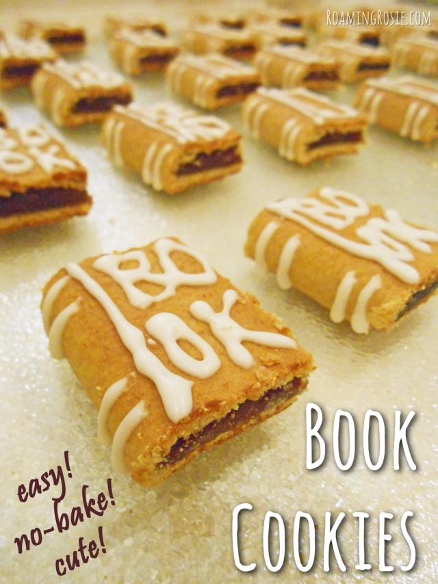Easy {No Bake} Book Shaped Cookies at RoamingRosie.com