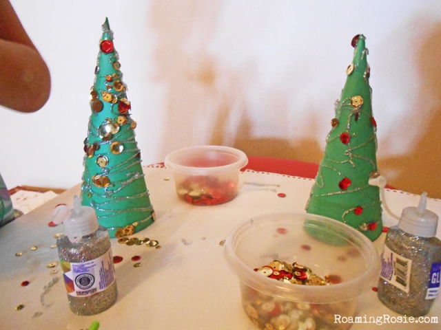 Easy Christmas Craft:  Decorating Paper Cone Christmas Trees at RoamingRosie.com