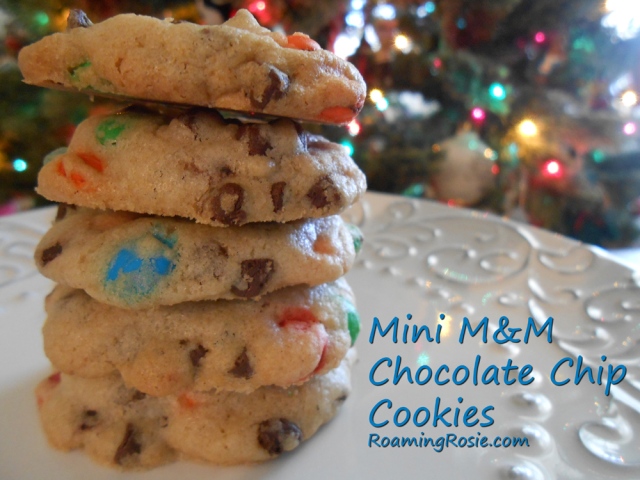 Mini M&M Chocolate Chip Cookies at RoamingRosie.com
