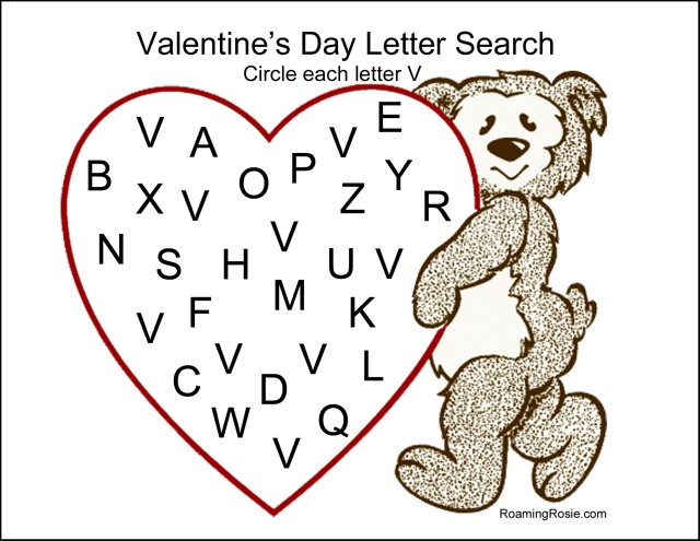 Valentine's Day Letter Search FREE Printable Worksheet at RoamingRosie.com