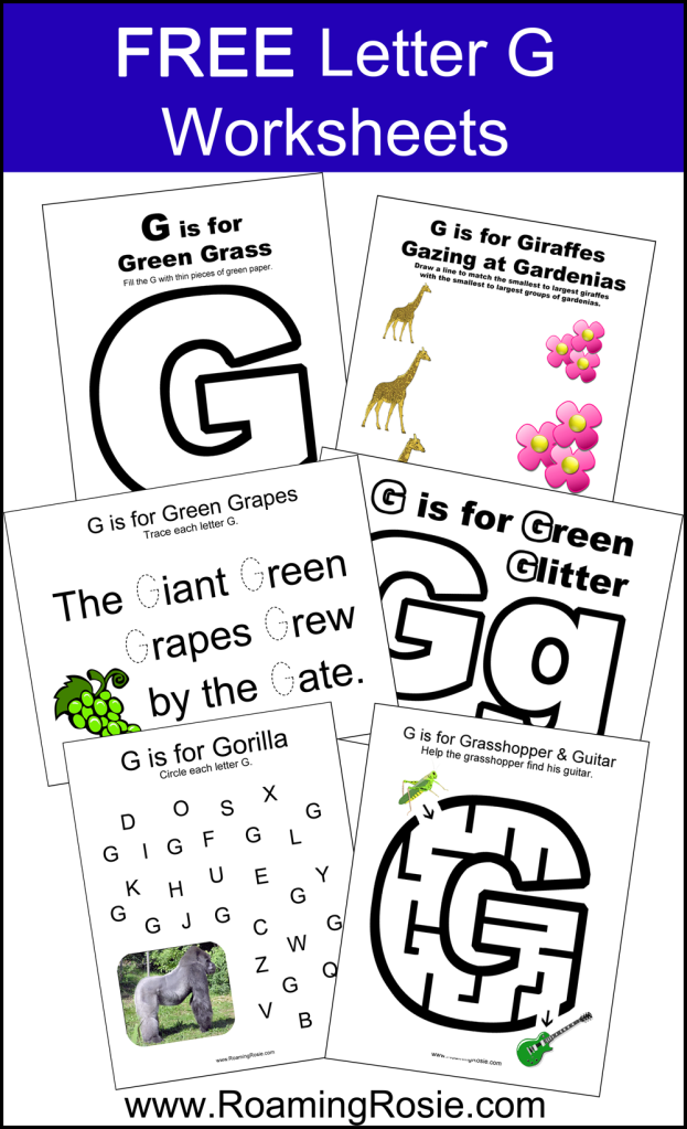 FREE Printable Letter G Alphabet Activities Worksheets at RoamingRosie.com