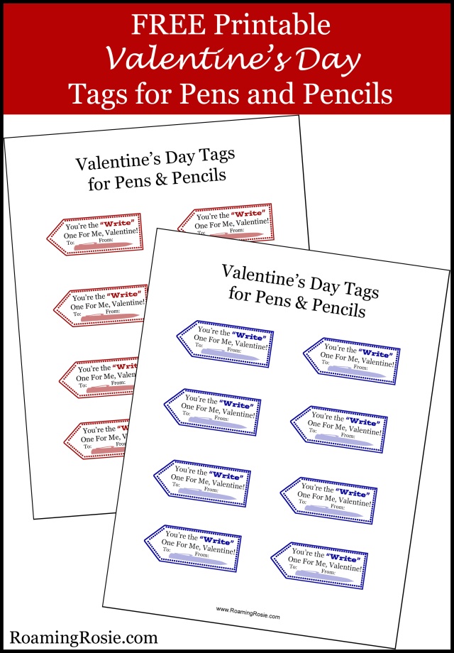FREE Valentine's Day Tags for Pens and Pencils