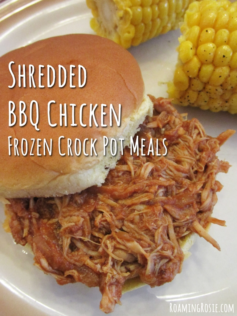 Shredded Spicy BBQ Chicken Crock Pot Freezer Meal